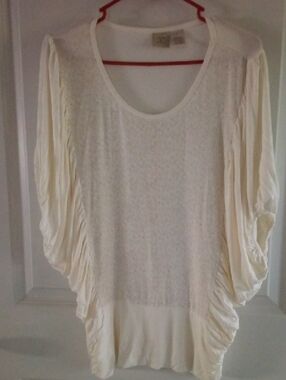 Light Cream Batwing Sleeve Scoop Neck Blouse